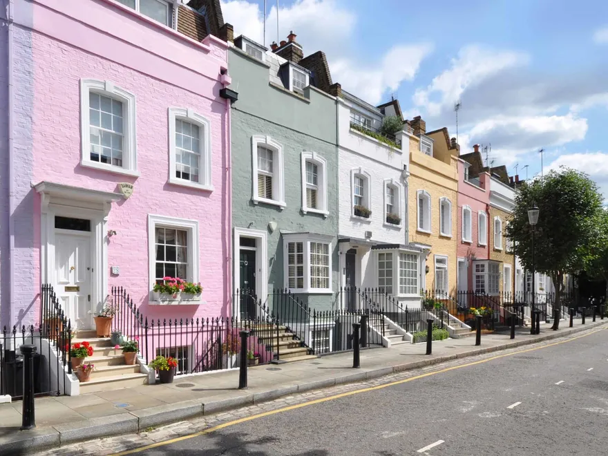 A terrace of houses all painted a different colour