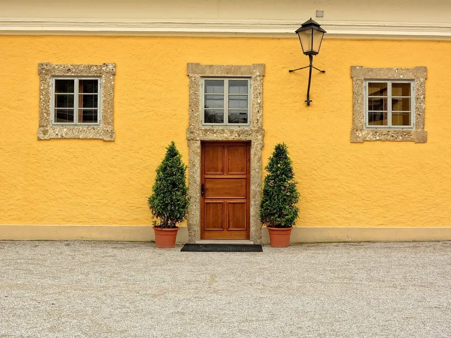 Front door with a woodgrain finish